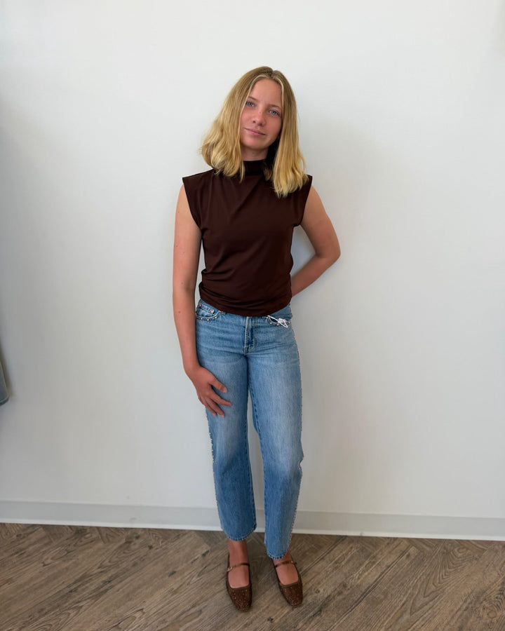 Pistola Lexi Mid Rise Bowed Straight Leg Denim in Star Studdedstraight leg denim