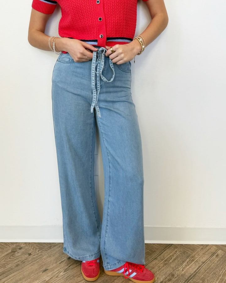 Rabi Wide Leg Jeans with Self Tie Waistwide leg jeans