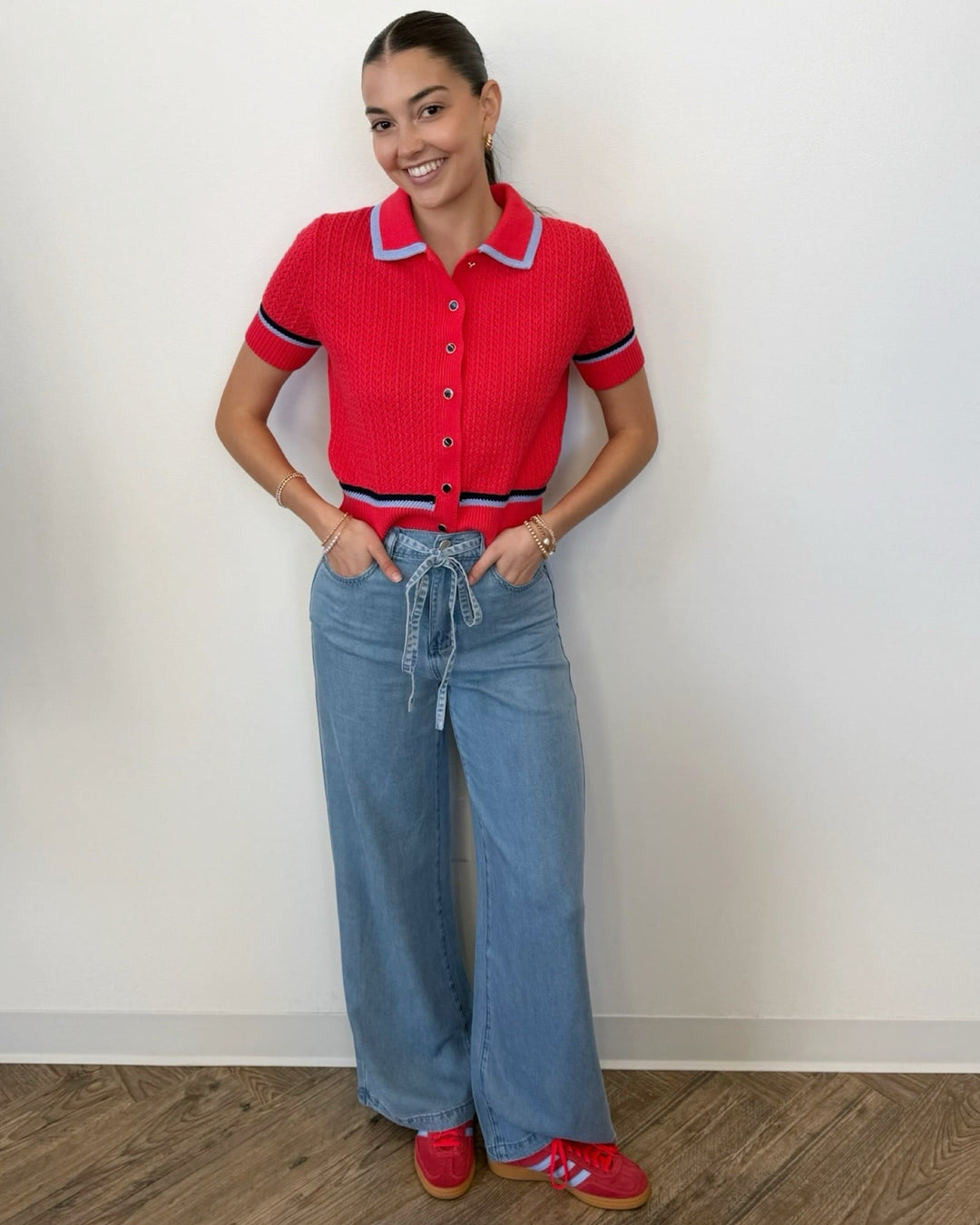 Rabi Wide Leg Jeans with Self Tie Waistwide leg jeans