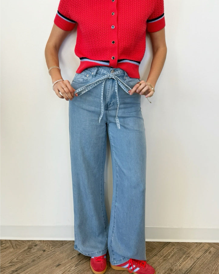 Rabi Wide Leg Jeans with Self Tie Waistwide leg jeans