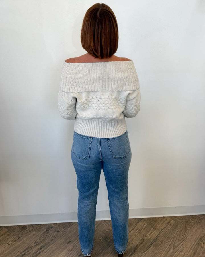 Reagan Off The Shoulder Long Sleeve Cable KnitKNIT SWEATER