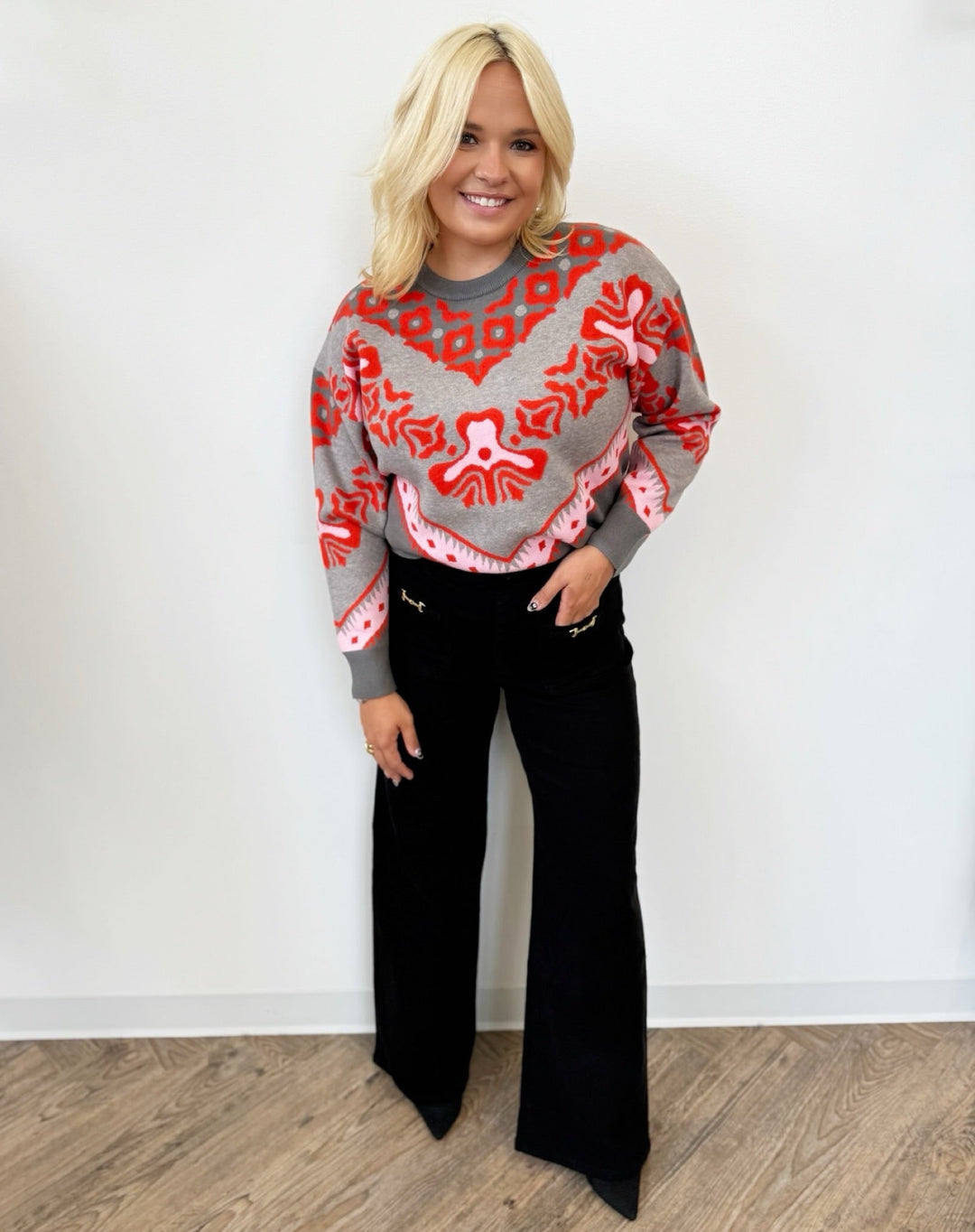 Renata Long Sleeve Jacquard KnitKNIT SWEATER