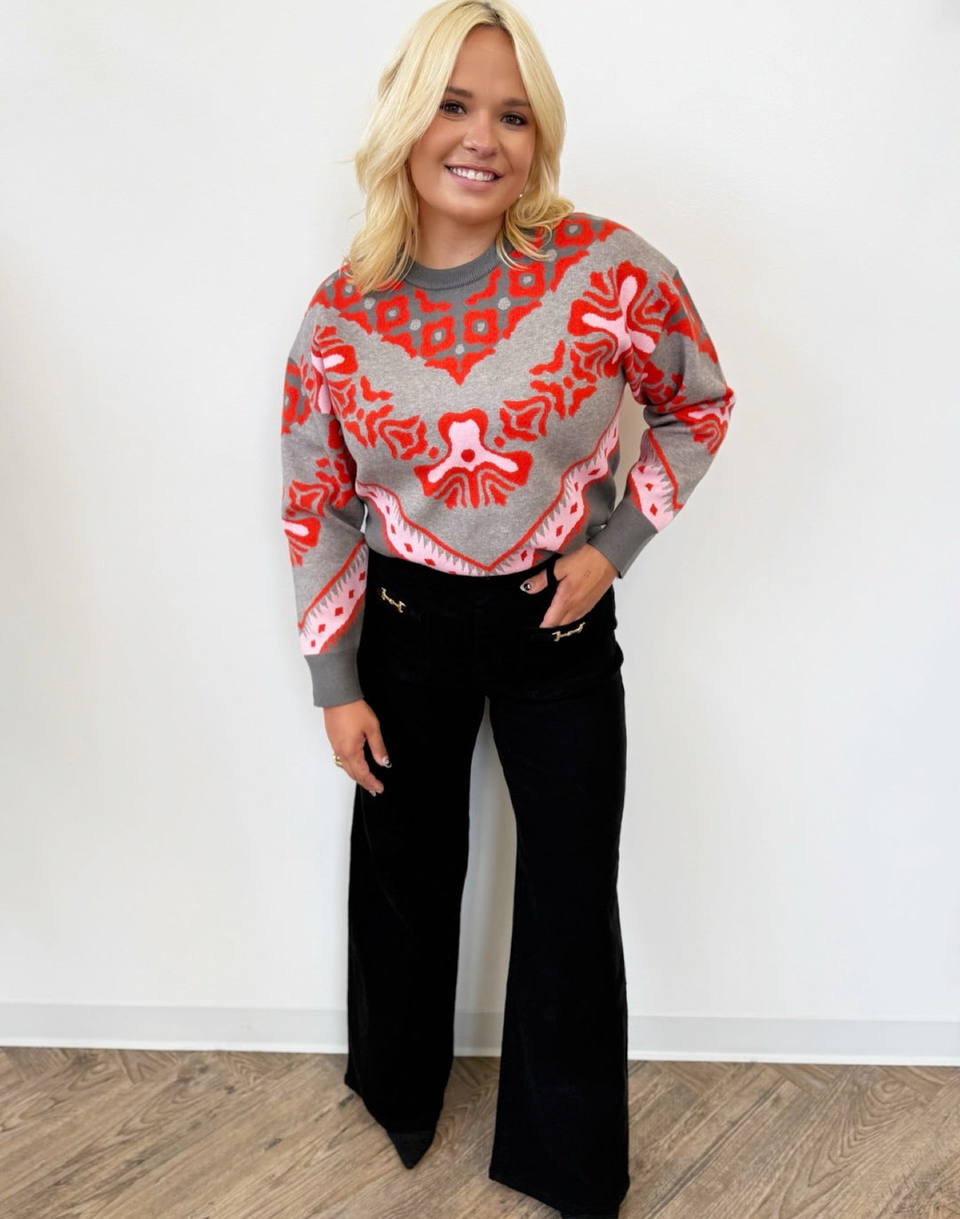 Renata Long Sleeve Jacquard KnitKNIT SWEATER