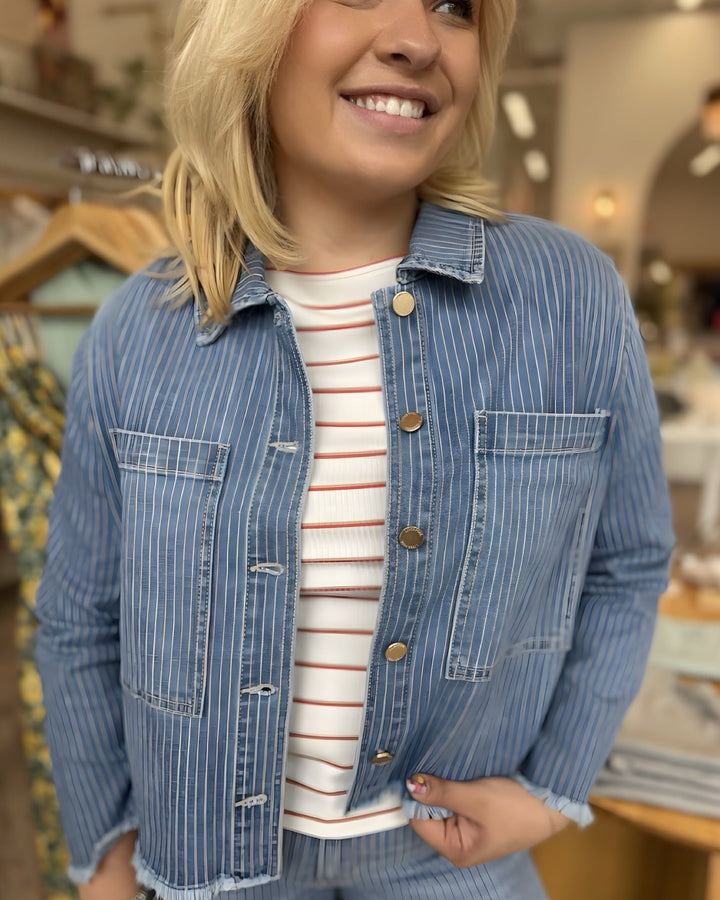 Rey Cropped Fray Hem JacketDenim Jacket