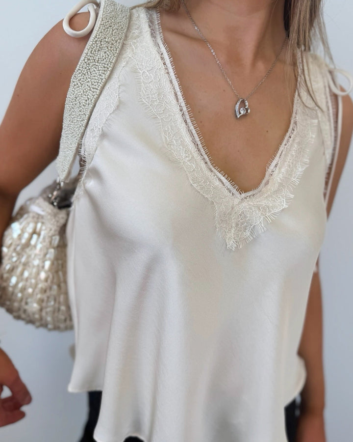 Rinna Sleeveless V Neck Top with Lace DetailSleeveless Top