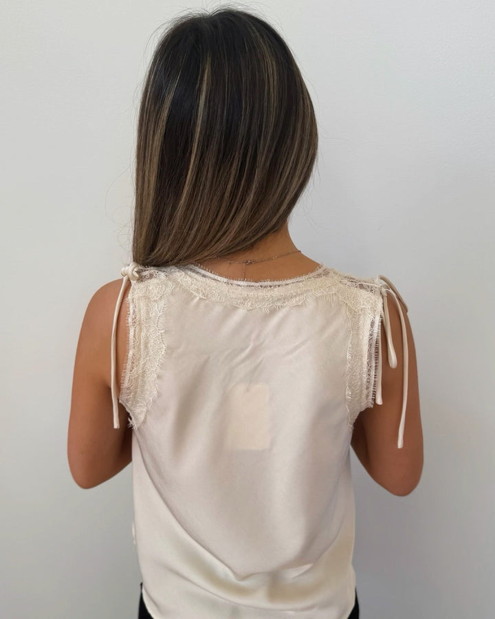 Rinna Sleeveless V Neck Top with Lace DetailSleeveless Top