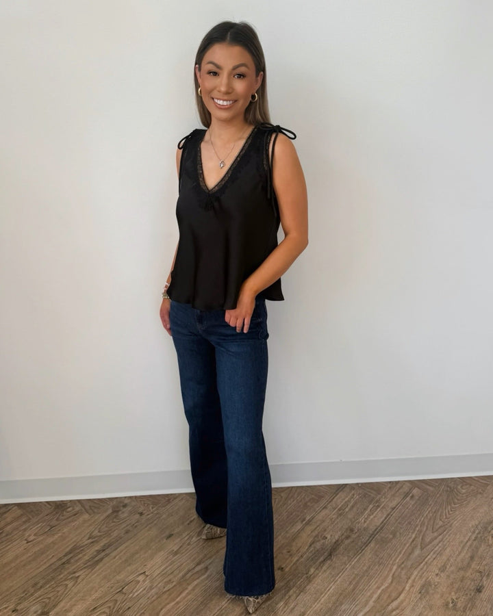 Rinna Sleeveless V Neck Top with Lace DetailSleeveless Top