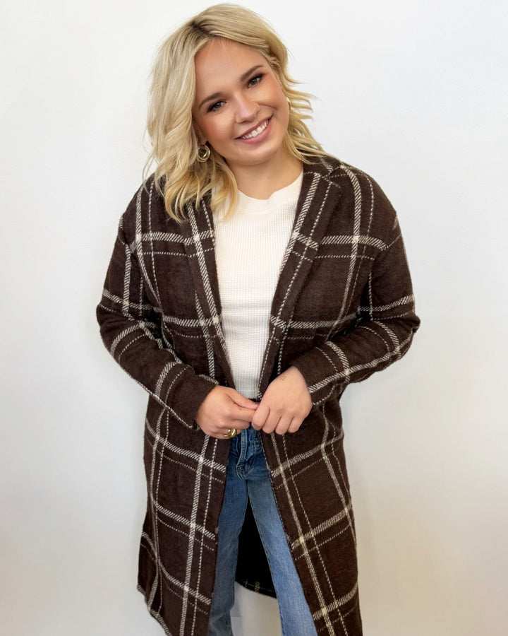 River Windowpane Sweater Knit CoatCoat