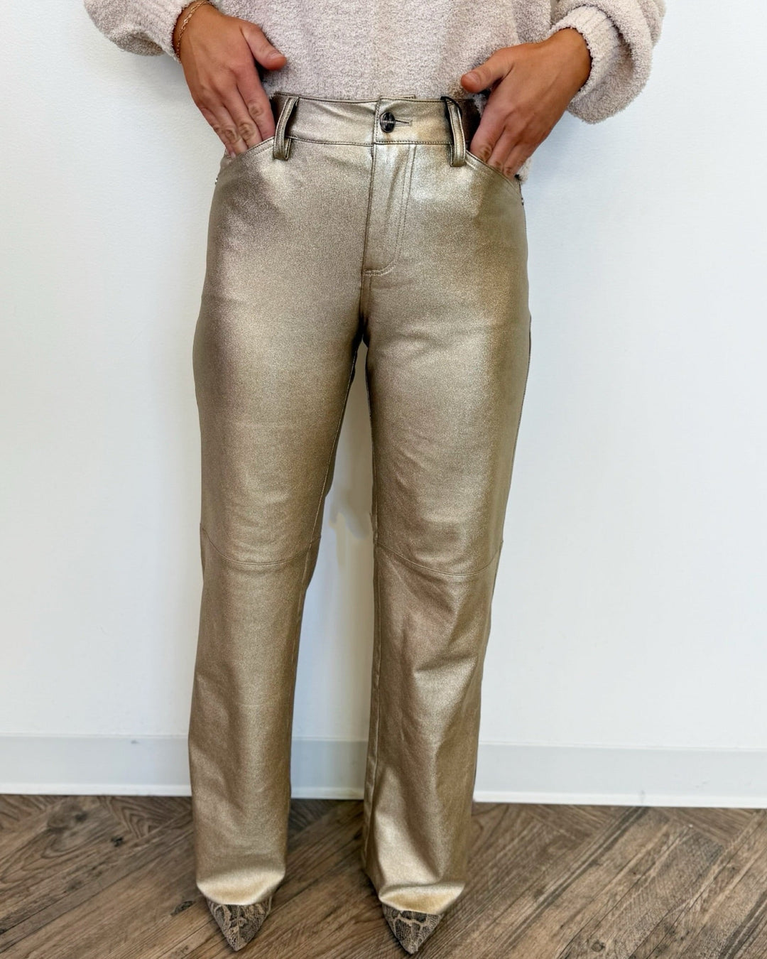 Roscoe Straight Leg Metallic Coated PantsPant