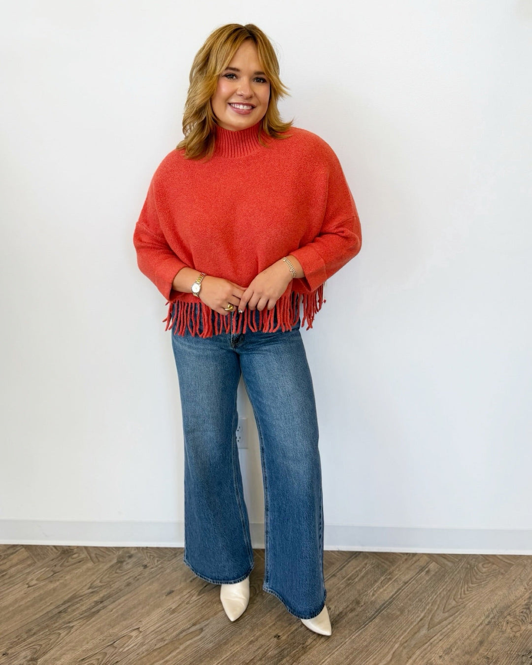 Sachi Long Sleeve Sweater with Fringe Hemlinelong sleeve knit