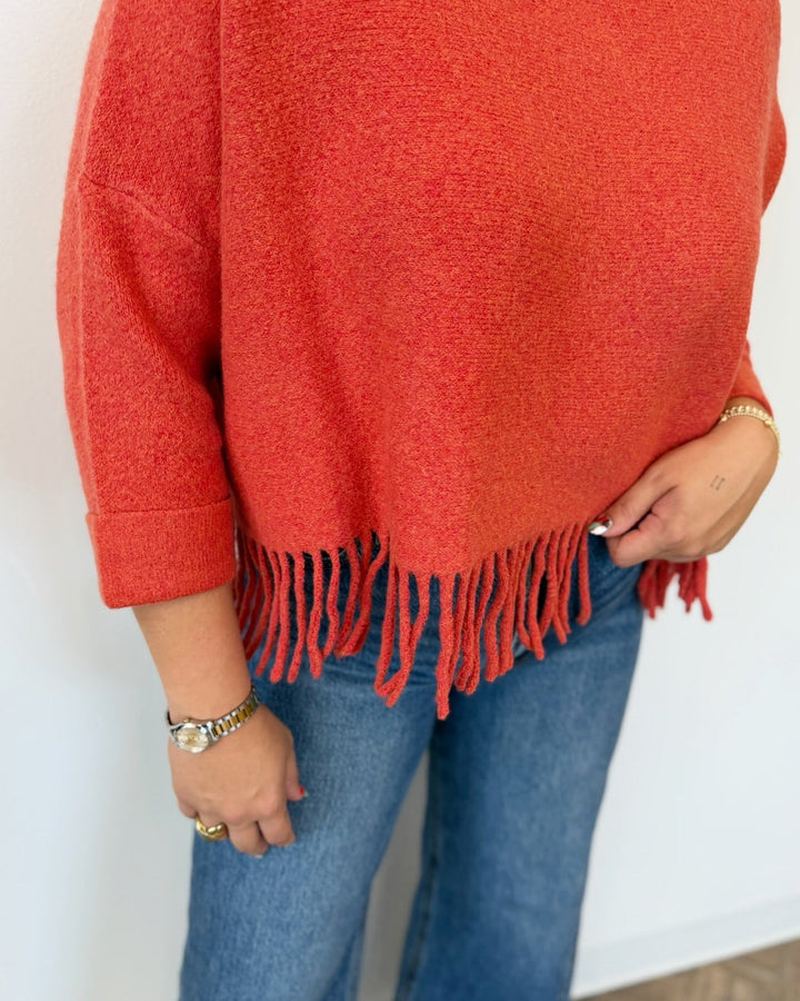 Sachi Long Sleeve Sweater with Fringe Hemlinelong sleeve knit