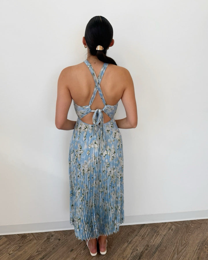 Samantha Floral Halter Pleated Dressmaxi dress