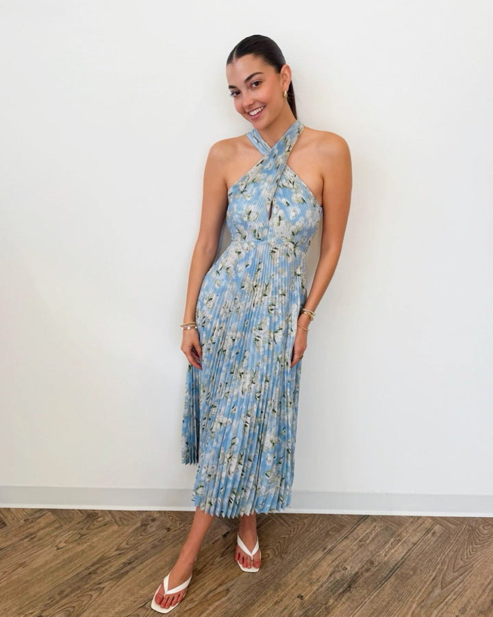 Samantha Floral Halter Pleated Dressmaxi dress
