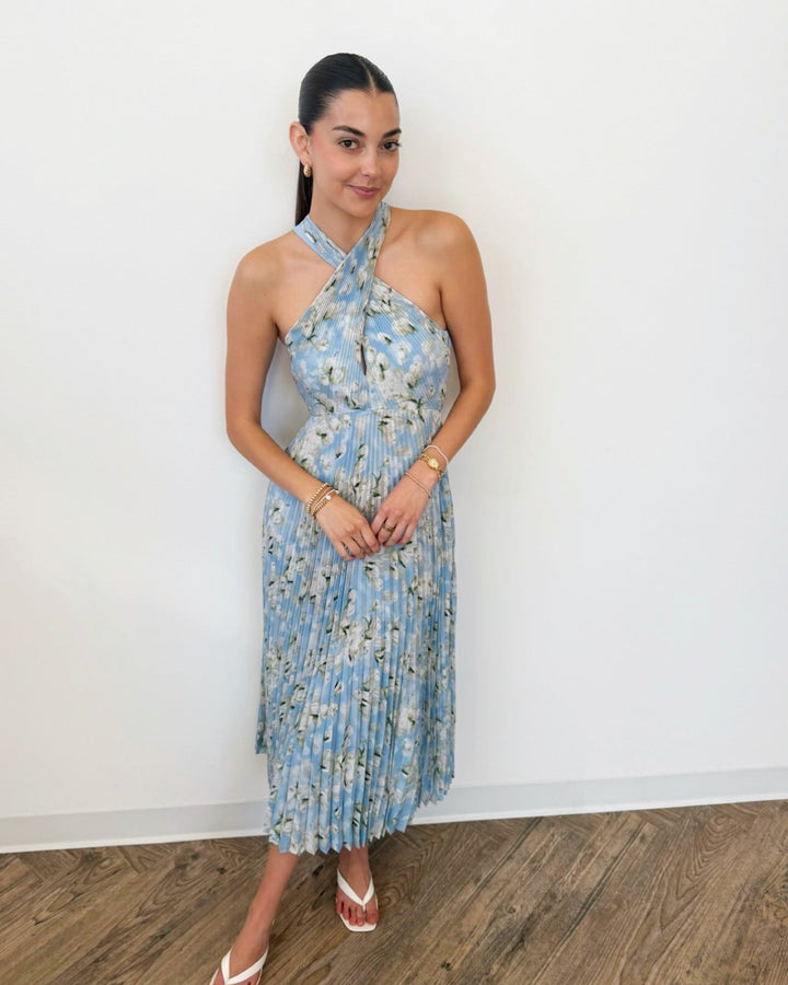 Samantha Floral Halter Pleated Dressmaxi dress