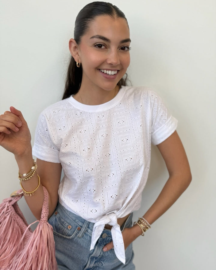 Sanctuary Eyelet All Day Tie Teeshort sleeve top