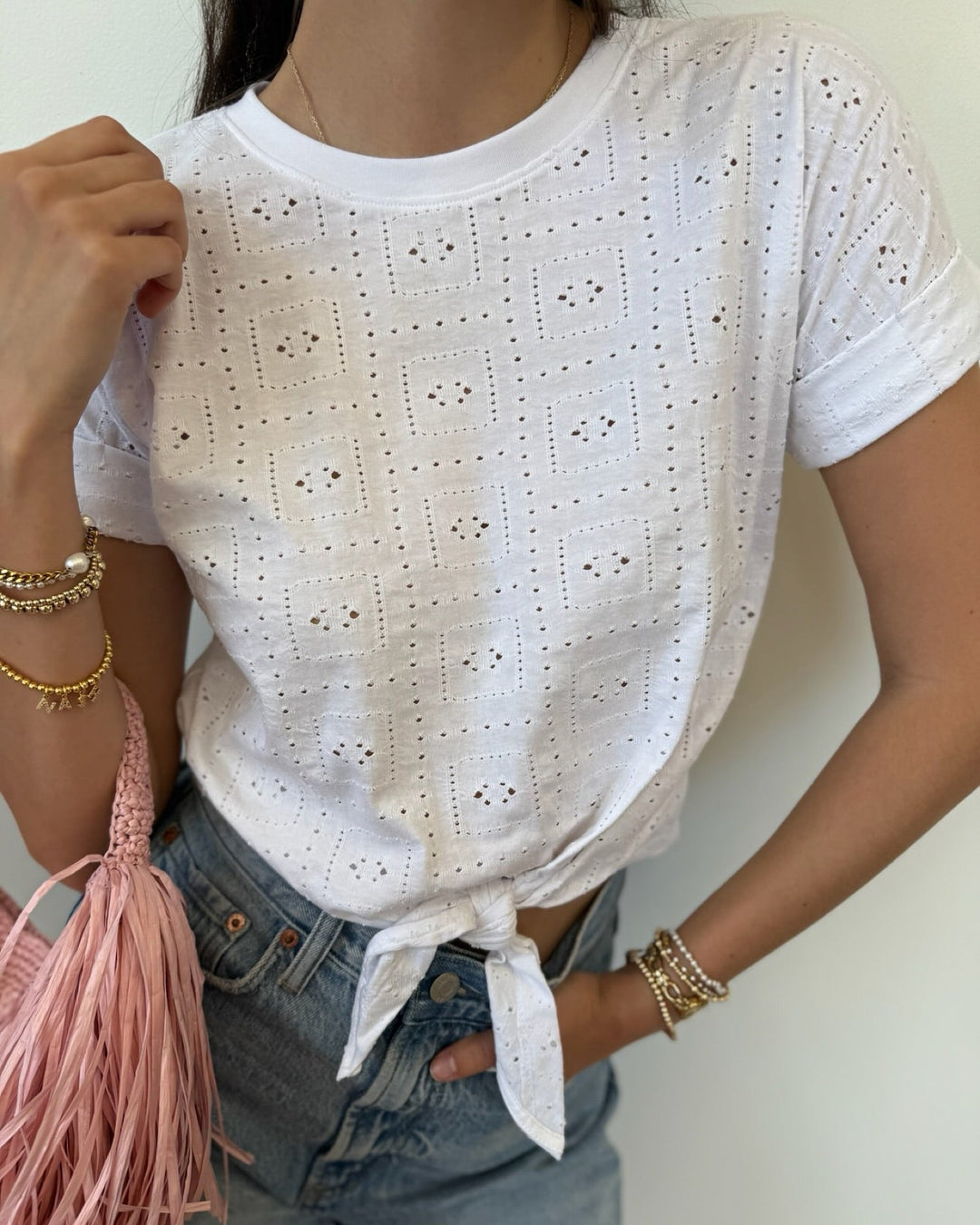 Sanctuary Eyelet All Day Tie Teeshort sleeve top