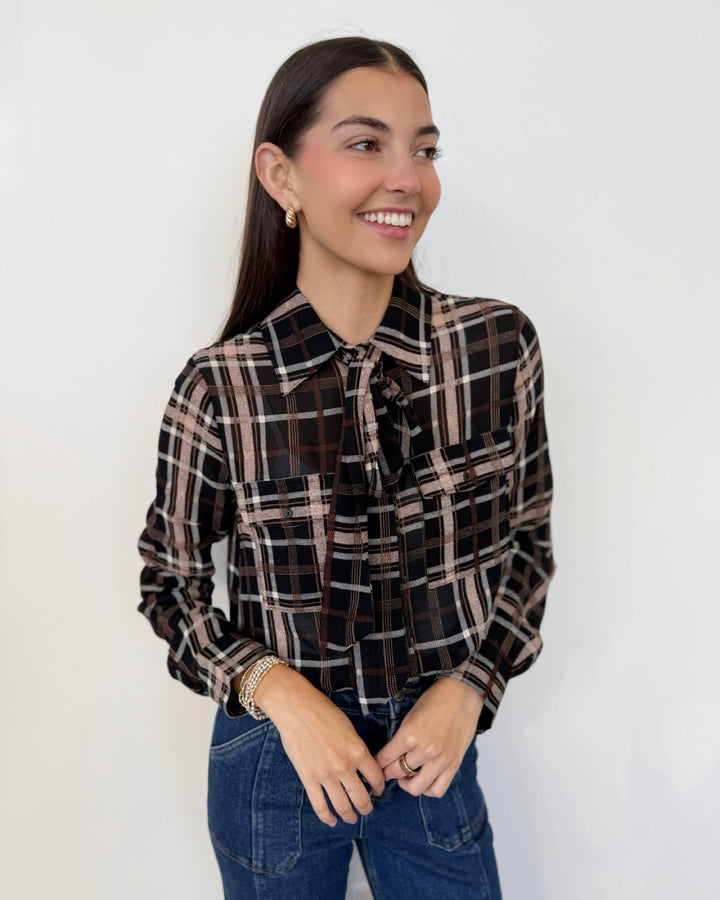 Sanctuary Meet in Paris Tie Neck Blouselong sleeve blouse