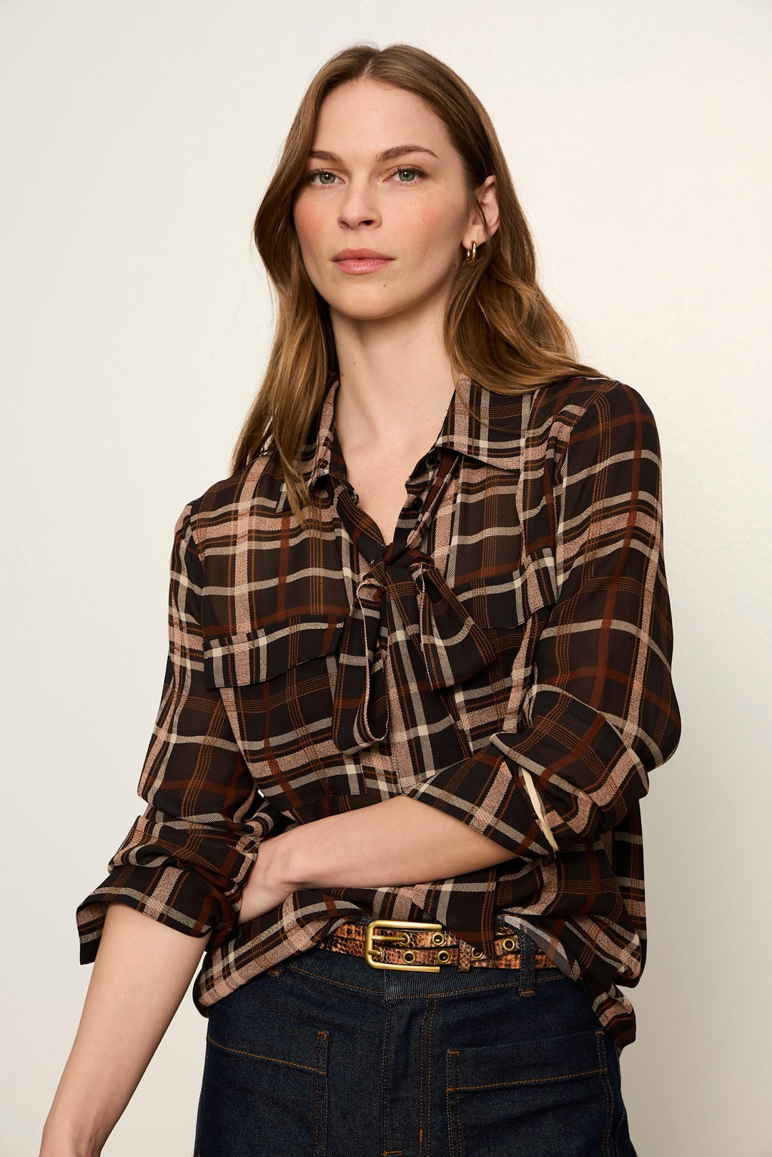 Sanctuary Meet in Paris Tie Neck Blouselong sleeve blouse