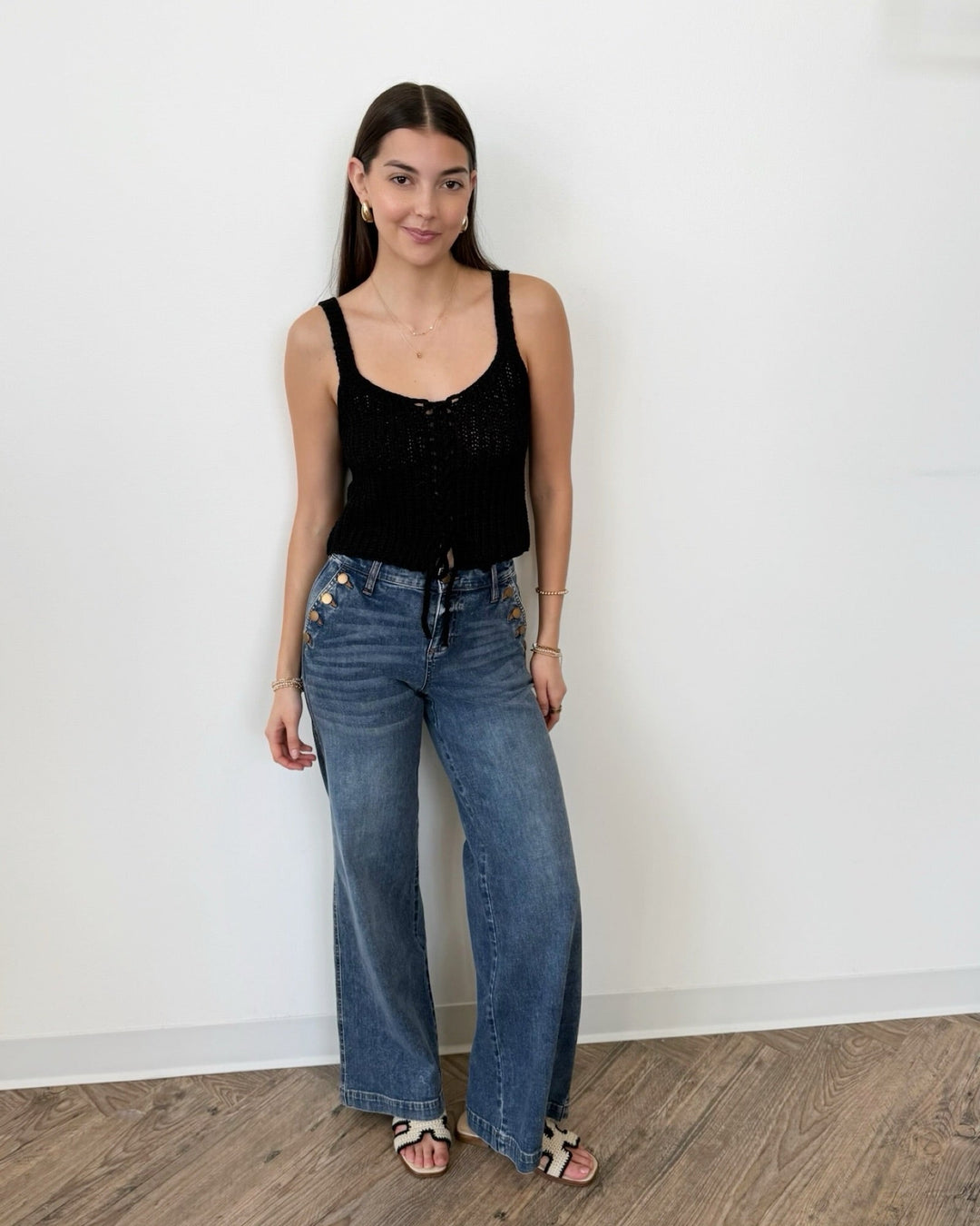 Selena Mid Rise Wide Leg Jeanfull length denim