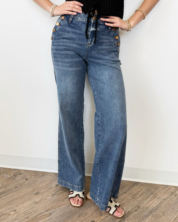 Selena Mid Rise Wide Leg Jeanfull length denim