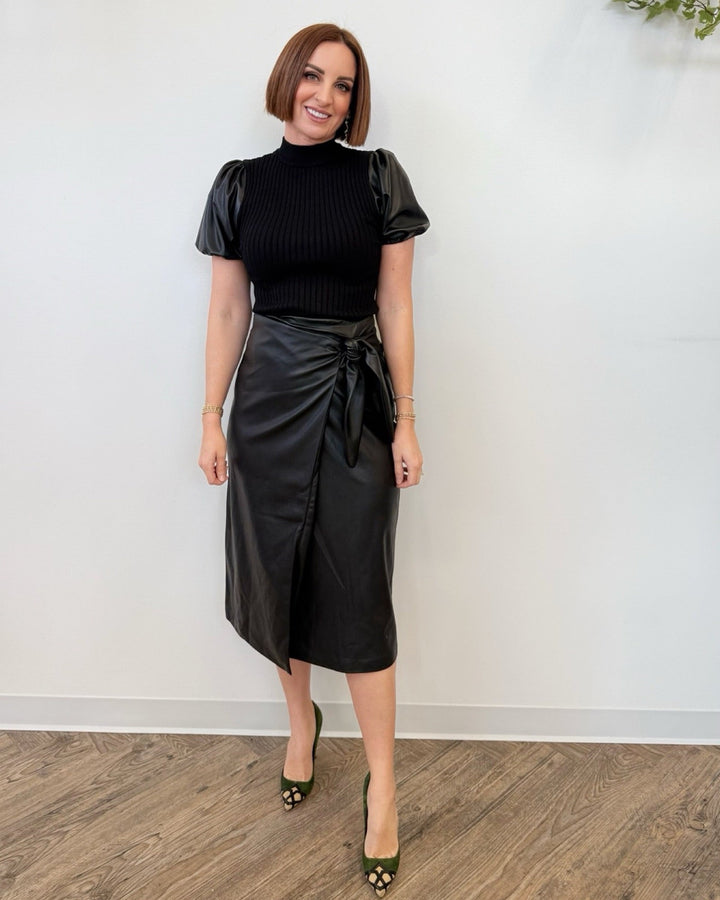 Serafina Faux Leader Ruched Midi SkirtMidi Skirt