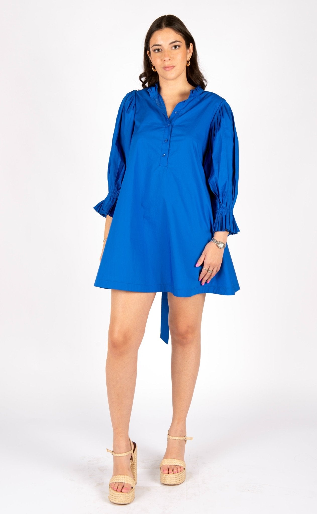 Sincerely Ours Park Cobalt Blue Poplin Mini Dress with Back TieDress