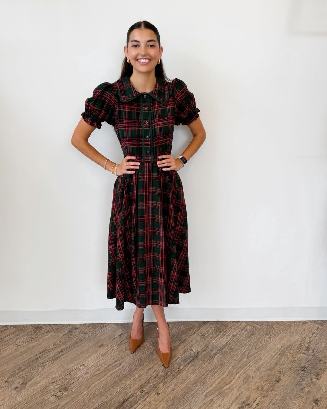Sophia Dress in Evergreen Plaidmidi dressSDI423460