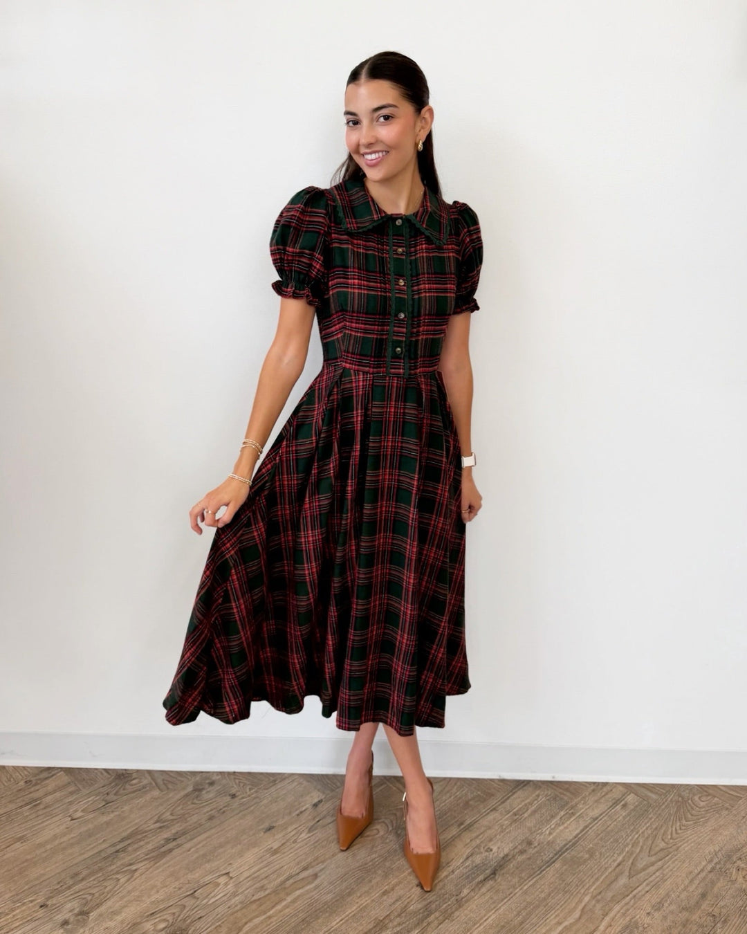 Sophia Dress in Evergreen Plaidmidi dressSDI423460