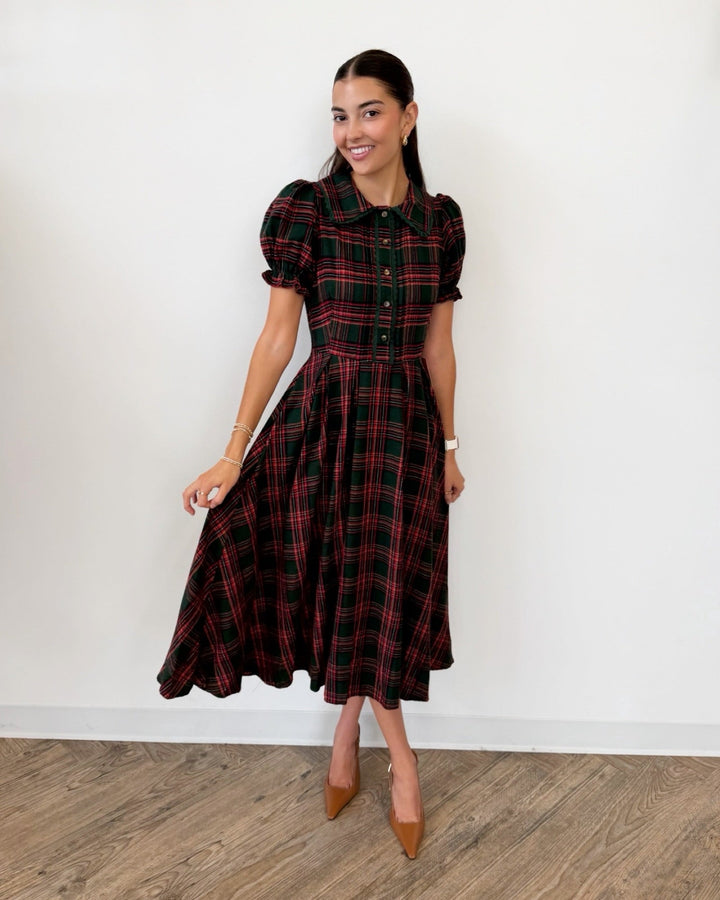 Sophia Dress in Evergreen Plaidmidi dressSDI423460