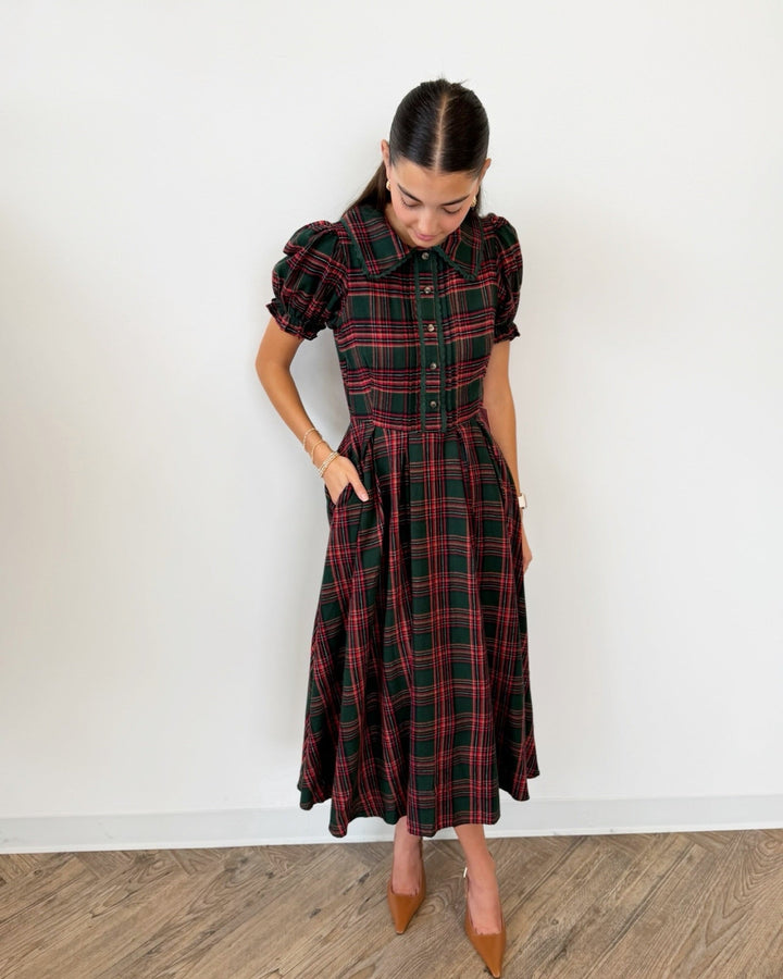 Sophia Dress in Evergreen Plaidmidi dressSDI423460