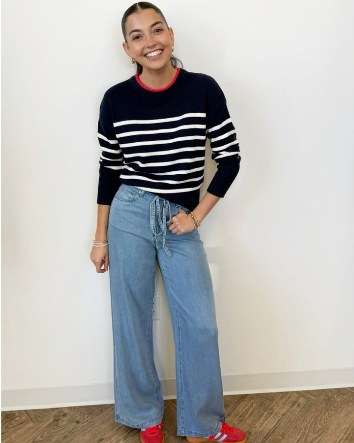 Sterling Stripe Crewneck Sweaterlong sleeve knit