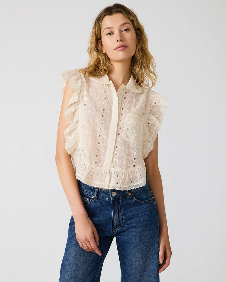 Steve Madden Adeline Eyelet Button Up Topsleeveless blouse