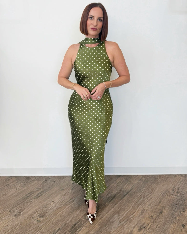 Steve Madden Jaiden Halter High Neck Polka Dot Maxi Dressmaxi dress