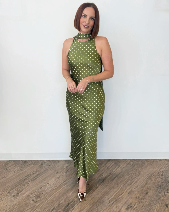 Steve Madden Jaiden Halter High Neck Polka Dot Maxi Dressmaxi dress