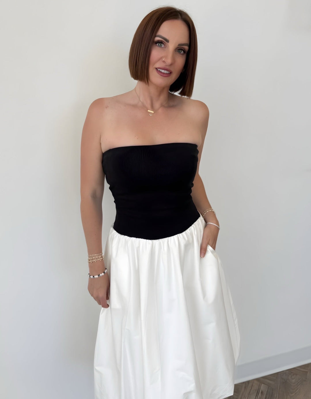 Sutton Strapless Midi Dress with Bubble HemDress