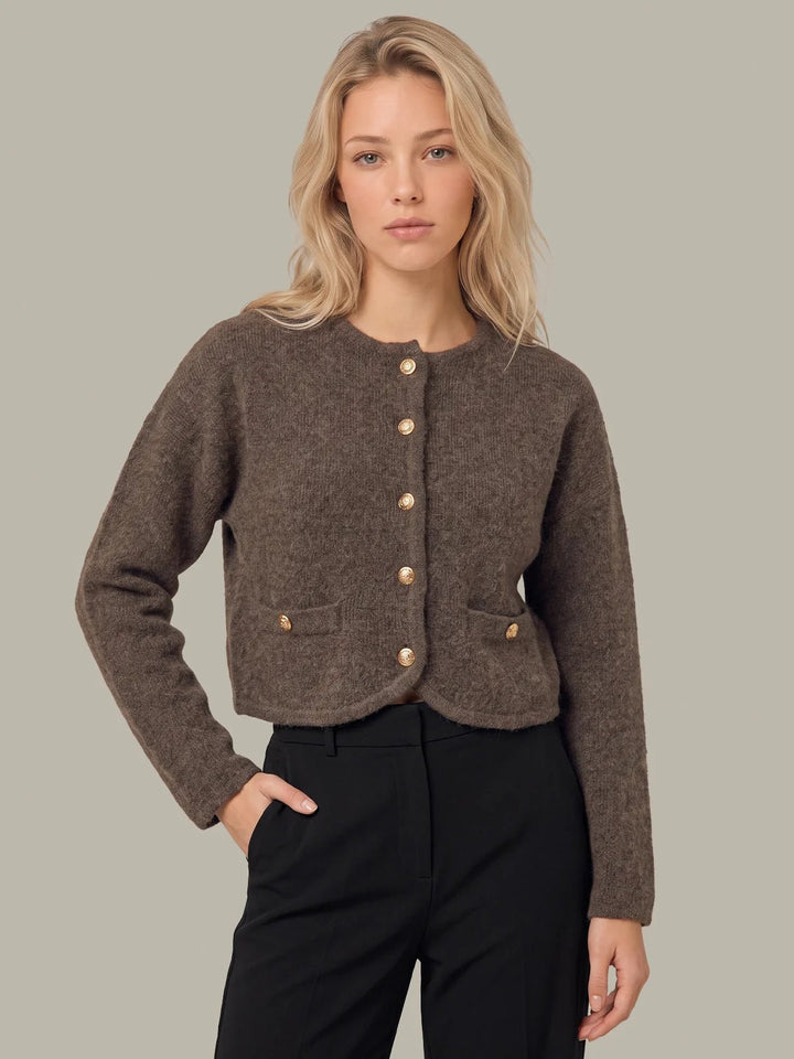 Theodora Curved Hem Button Front Jacketlong sleeve knit