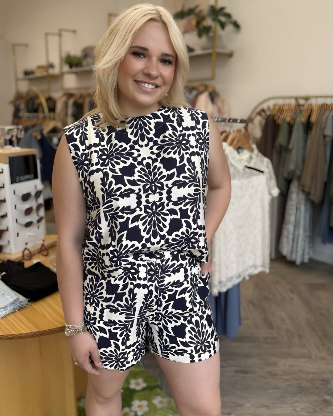 Tiara Navy Print TopTop