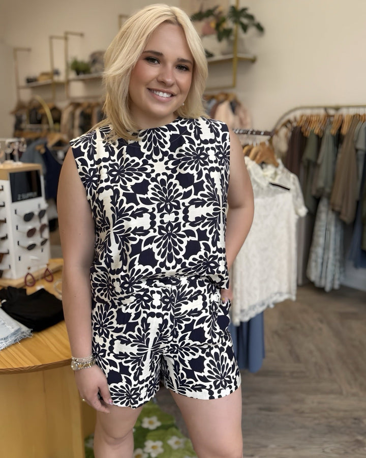 Tiara Navy Print TopTop