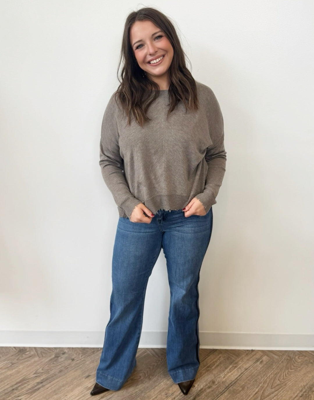 Trinity Long Sleeve Knit with Distressed Hem