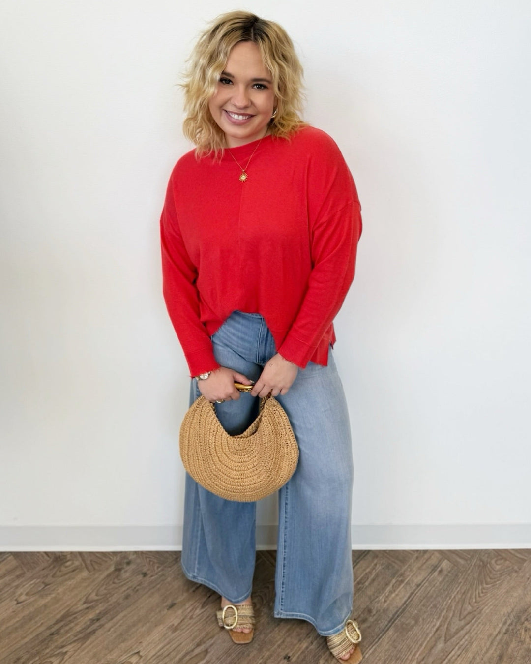 Trinity Long Sleeve Knit with Distressed Hemlong sleeve knit