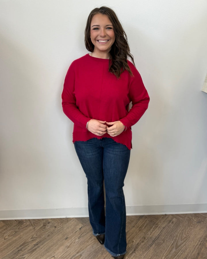 Trinity Long Sleeve Knit with Distressed Hem