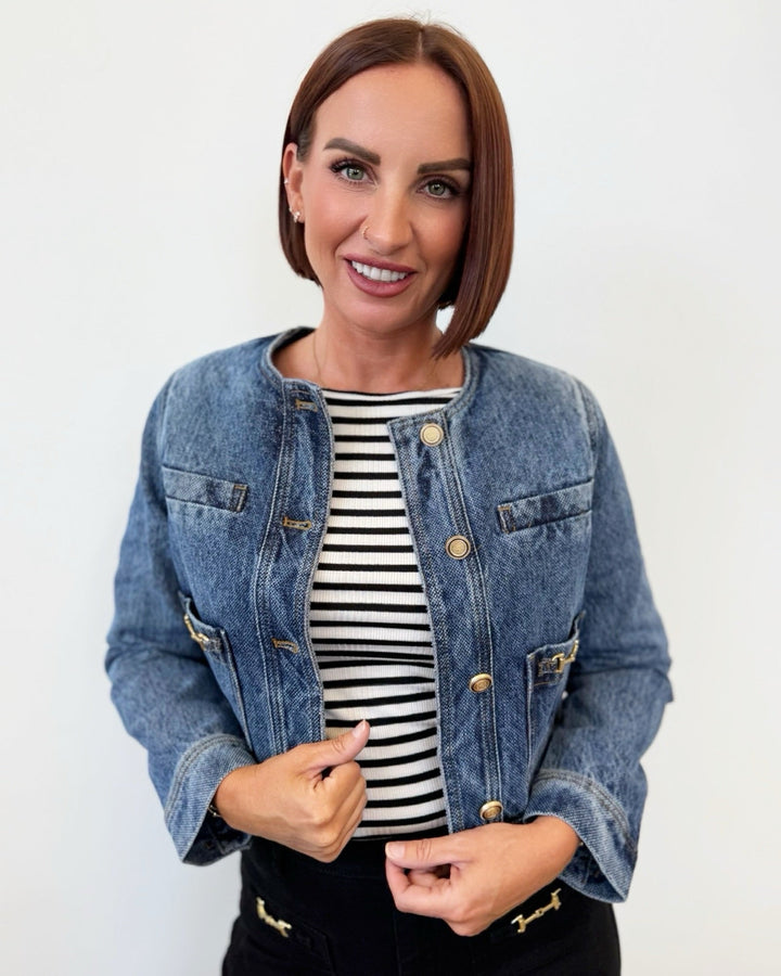 Trixie Denim Jacket with Gold HardwareDenim Jacket
