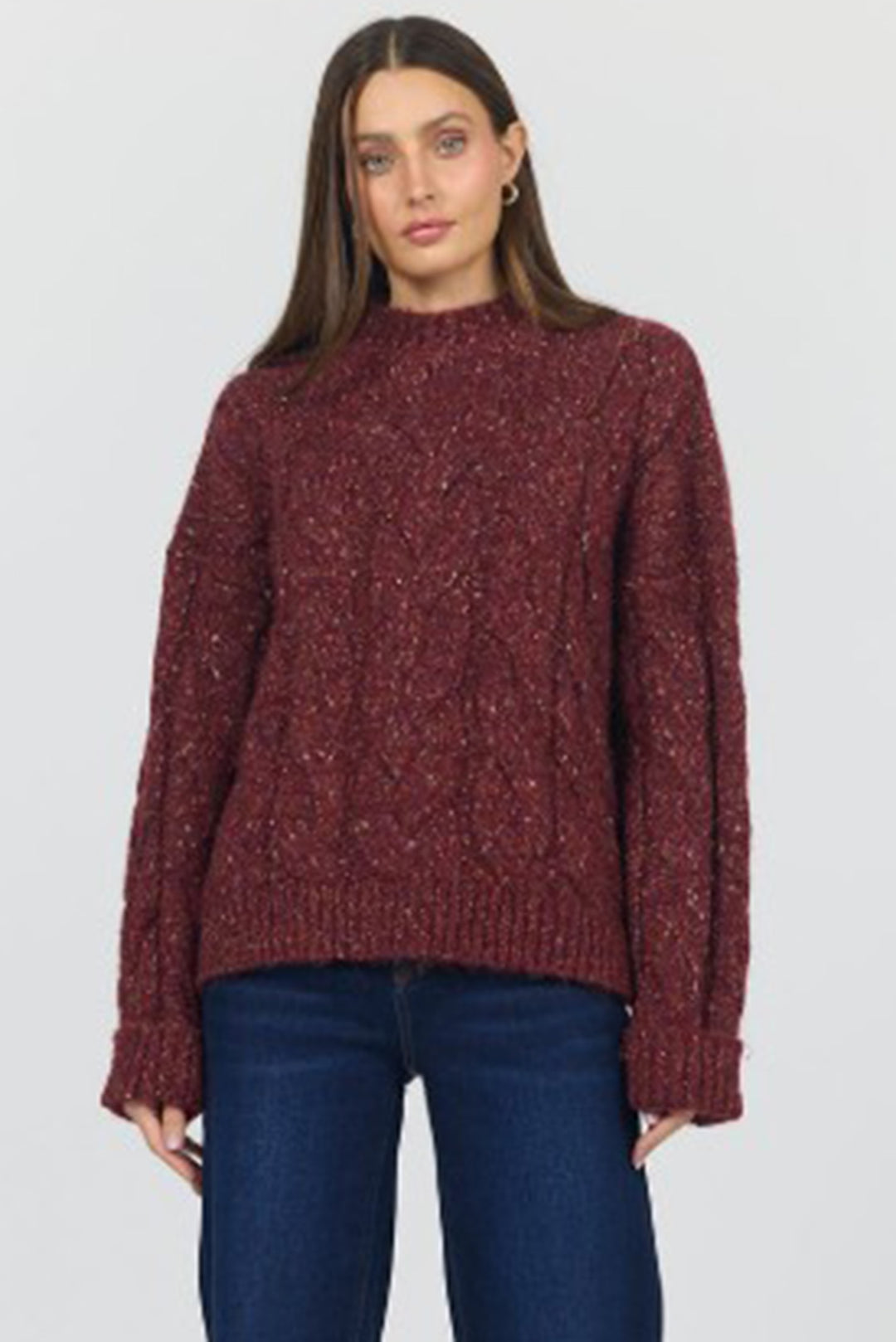 Dear John Yvette Mock Neck Sweater with Cable Knit