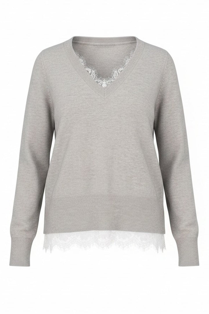 Liverpool V-Neck Long Sleeve Sweater with Lace