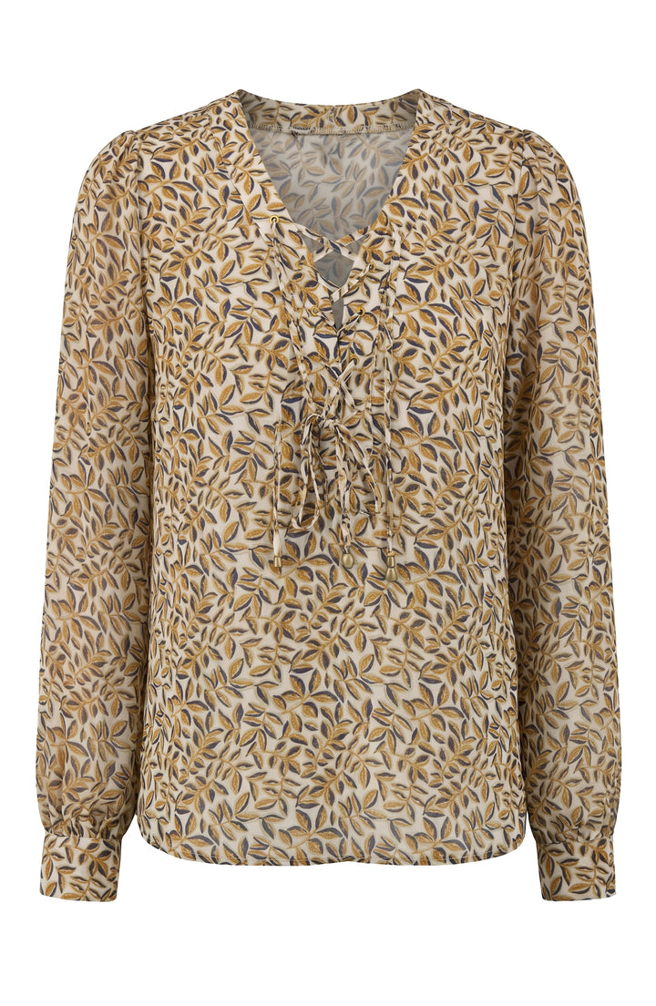 Liverpool Long Sleeve Lace Up Front Woven Blouse