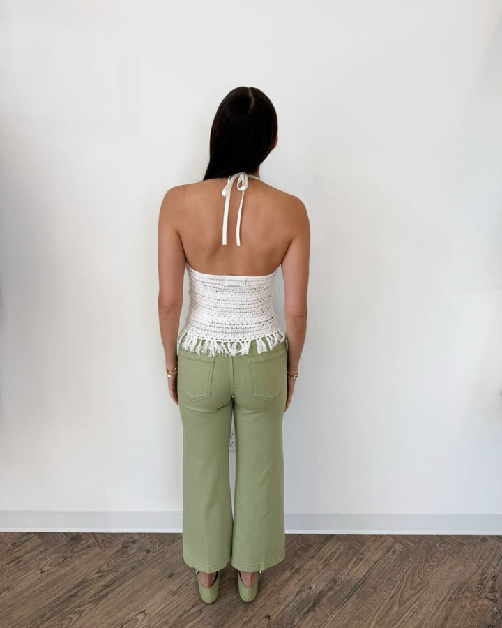 Valetta Knit Halter Top with Fringe Hemsleeveless knit