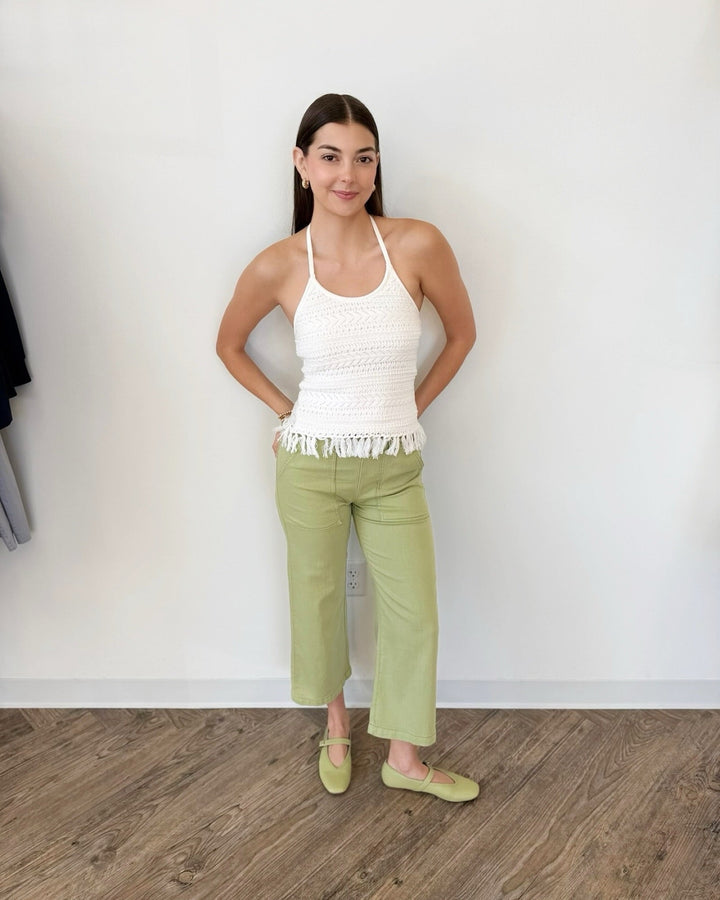 Valetta Knit Halter Top with Fringe Hemsleeveless knit