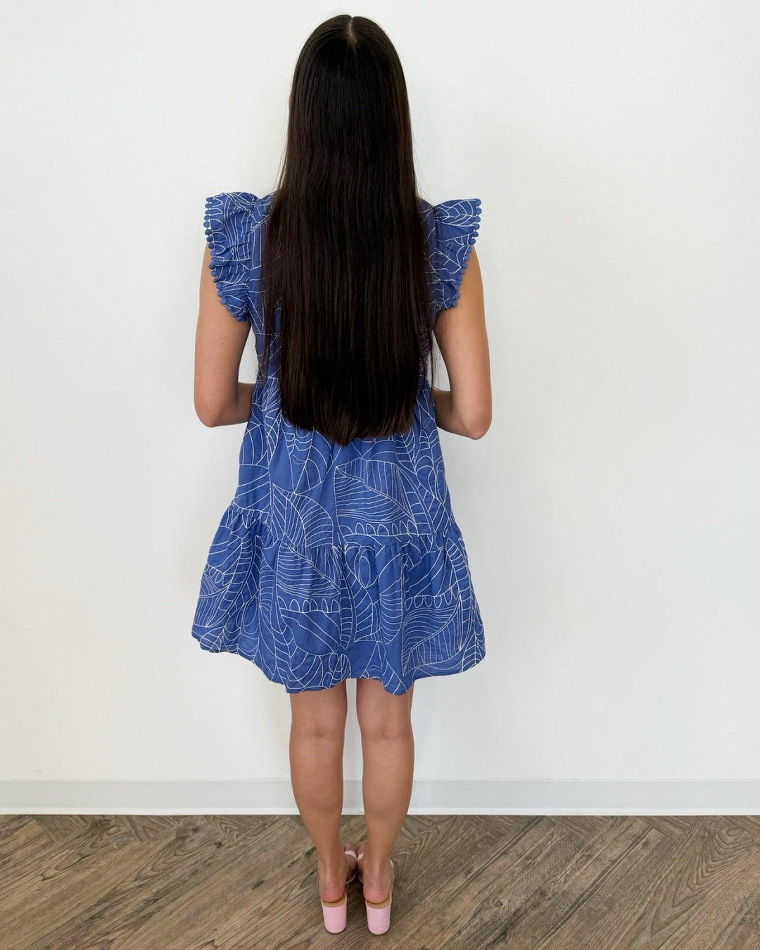 Veronika Flutter Sleeve Mini Dress with Floral Stitchingmini dress