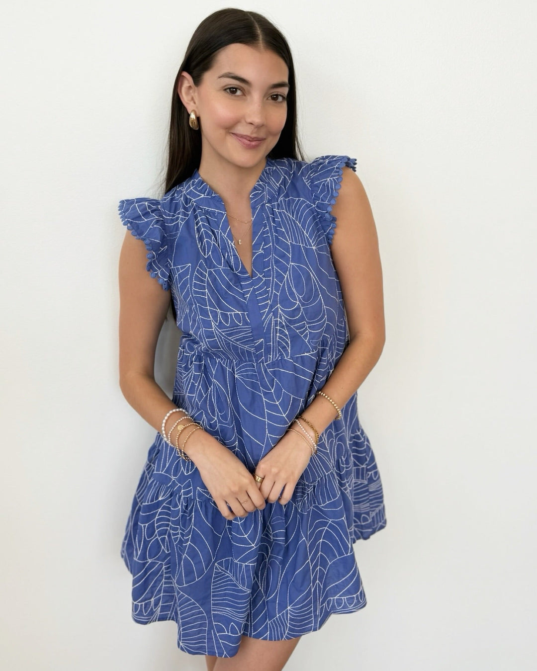 Veronika Flutter Sleeve Mini Dress with Floral Stitchingmini dress