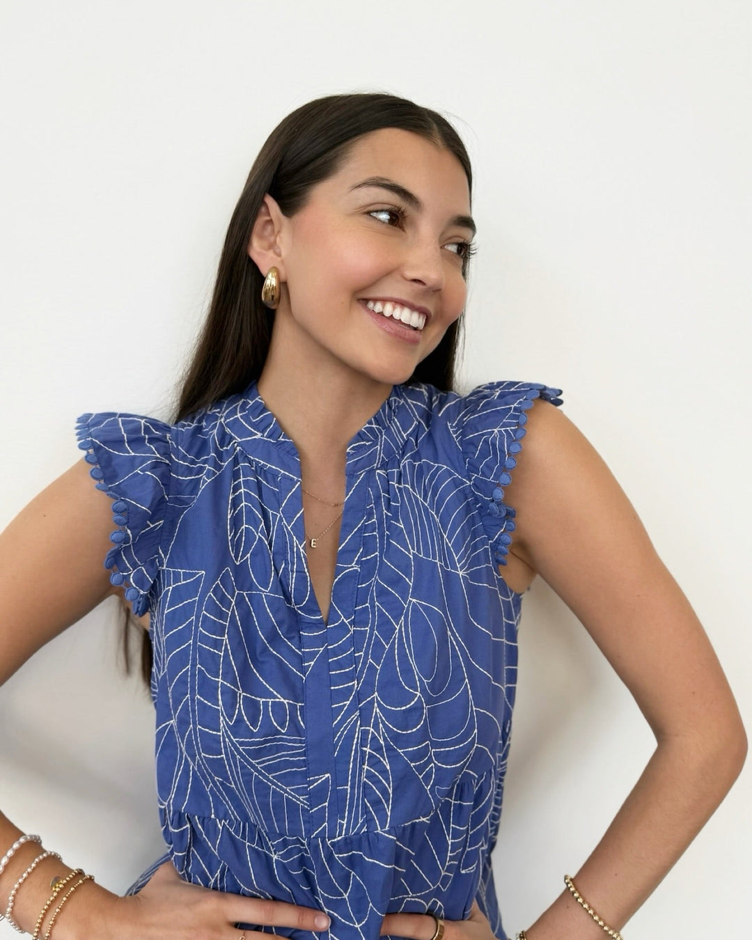 Veronika Flutter Sleeve Mini Dress with Floral Stitchingmini dress